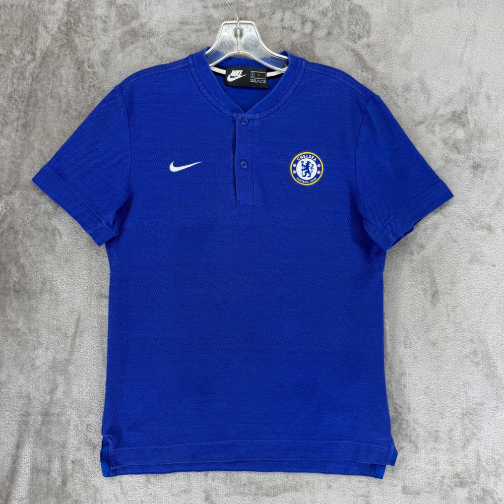 Nike Mens Chelsea FC Soccer Henley Polo Shirt Blue Short Sleeve 919539-495 M